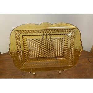 Antique Adams & Co Wildflower Amber Glass Tray EAPG Rectangular Serving Platter